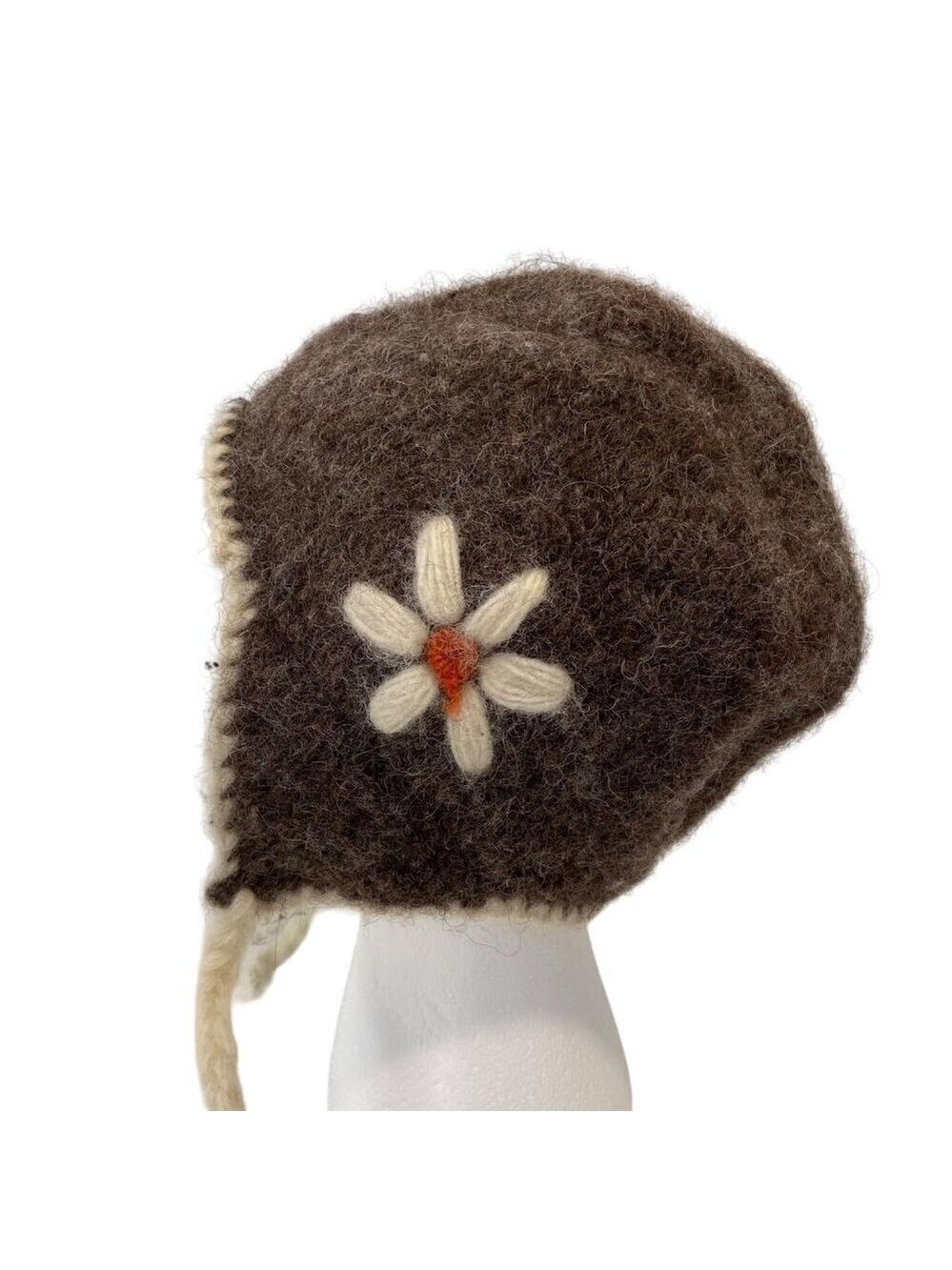 Laundromat OS unisex Wool Knit Aviator Hat beanie Ear Flaps fleece lining Flower